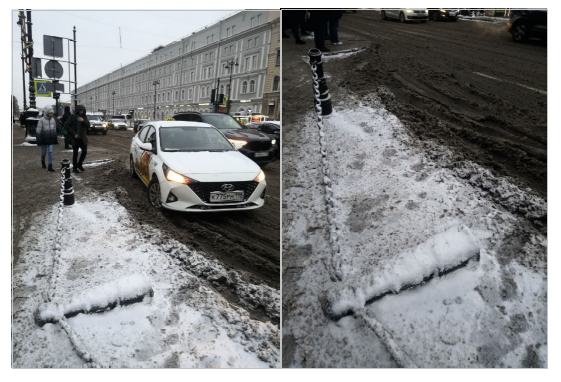 Спецтехника поломала ограждение на Лиговском проспекте. А снег — не тронула
